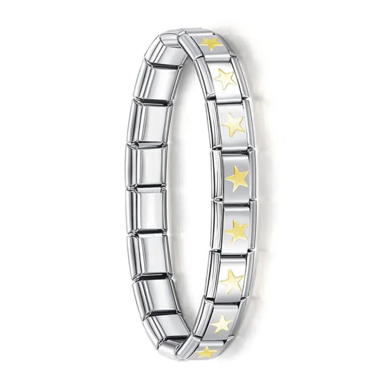 Brazalete Plata Con Estrellas Doradas.